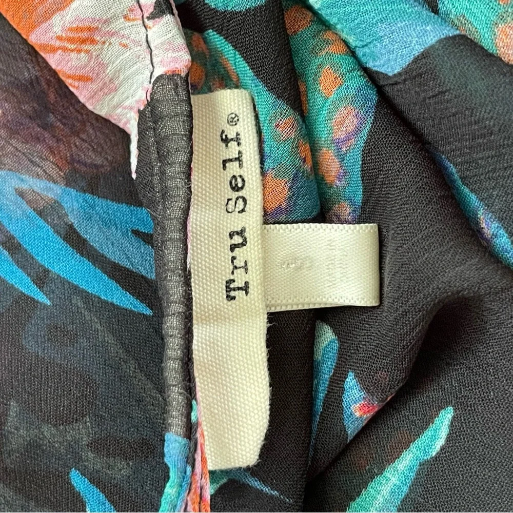 Tru Self Sheer Tropical Floral Kimono Blouse w/ Black Lace Trim – Size Small - Picture 9 of 9